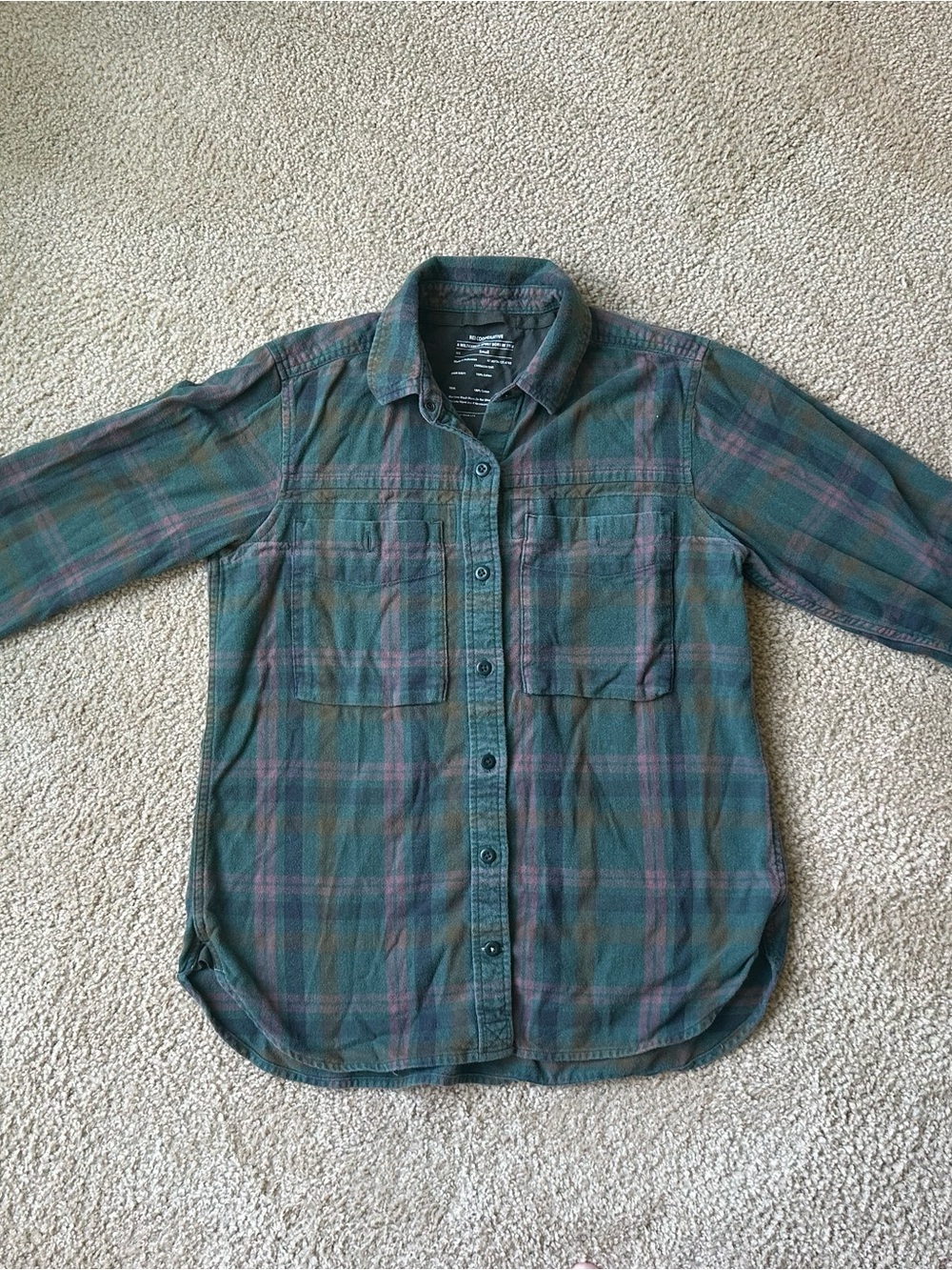 REI Green Plaid Button-Down Shirt with Maroon Accents